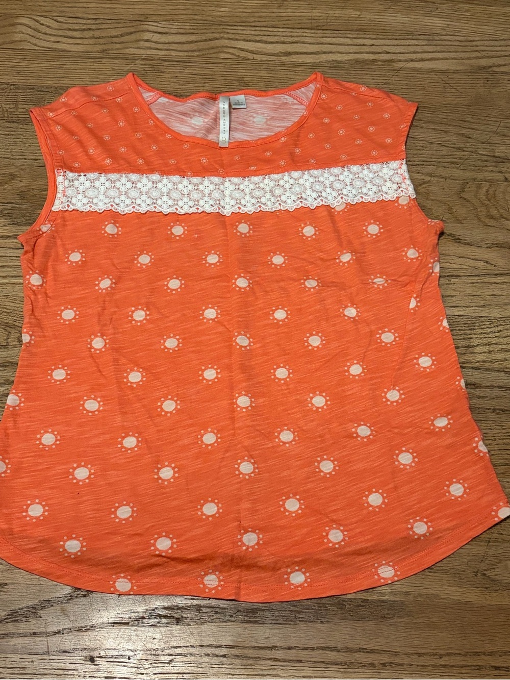 LC Lauren Conrad Orange Sun-Print Lace Accent Tank